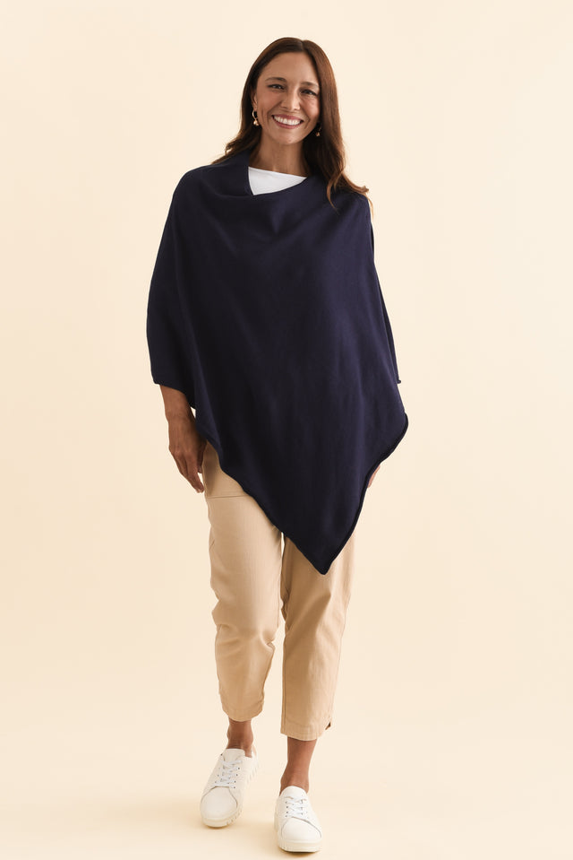 Amy Midnight Blue Wool Blend Poncho