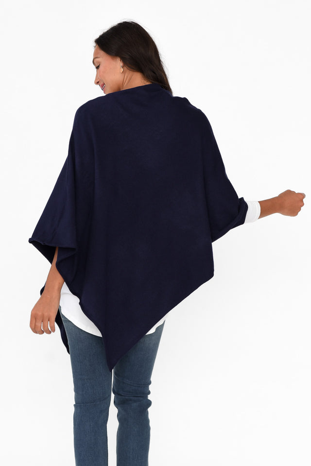Amy Midnight Blue Wool Blend Poncho image 4