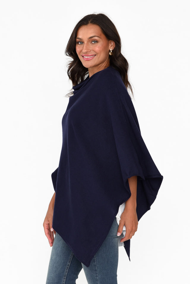 Amy Midnight Blue Wool Blend Poncho image 3