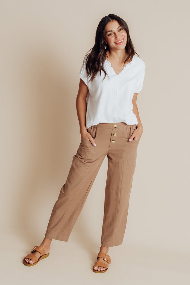 Akemi Mocha Cotton Blend Pocket Pants