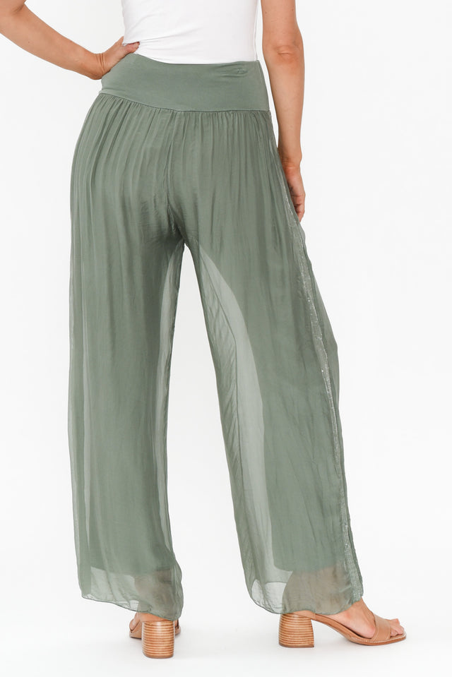 Anaya Khaki Silk Sequin Layer Pants image 5