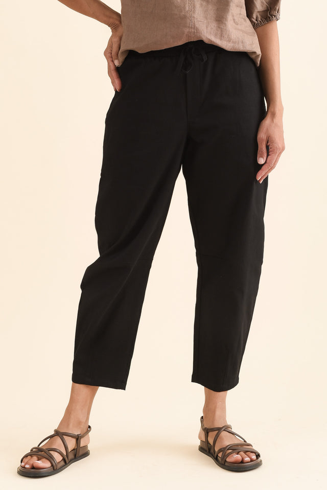 Andy Black Cotton Cropped Barrel Pants,Front,Brunette model,alt text|model:Cara image 1