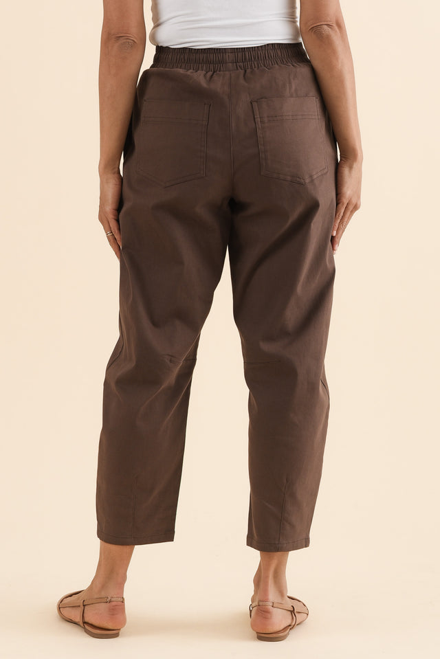 Andy Chocolate Cotton Cropped Barrel Pants,Back,Brunette model,alt text|model:Cara image 5
