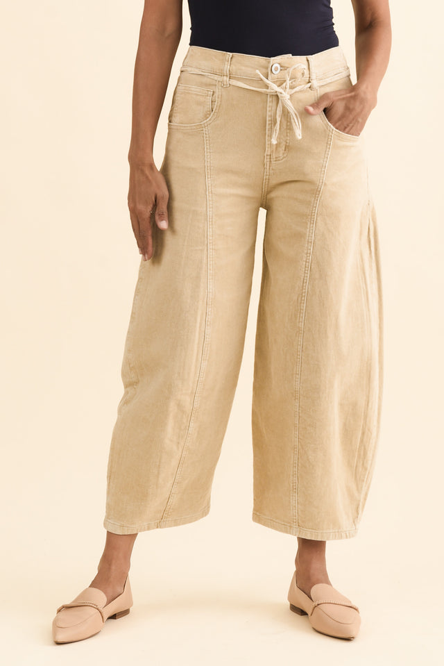 Angela Tan Wide Leg Corduroy Pants,Brunette model,alt text|model:Cara image 4