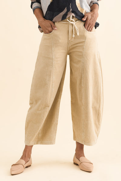 Angela Tan Wide Leg Corduroy Pants,Brunette model,alt text|model:Cara