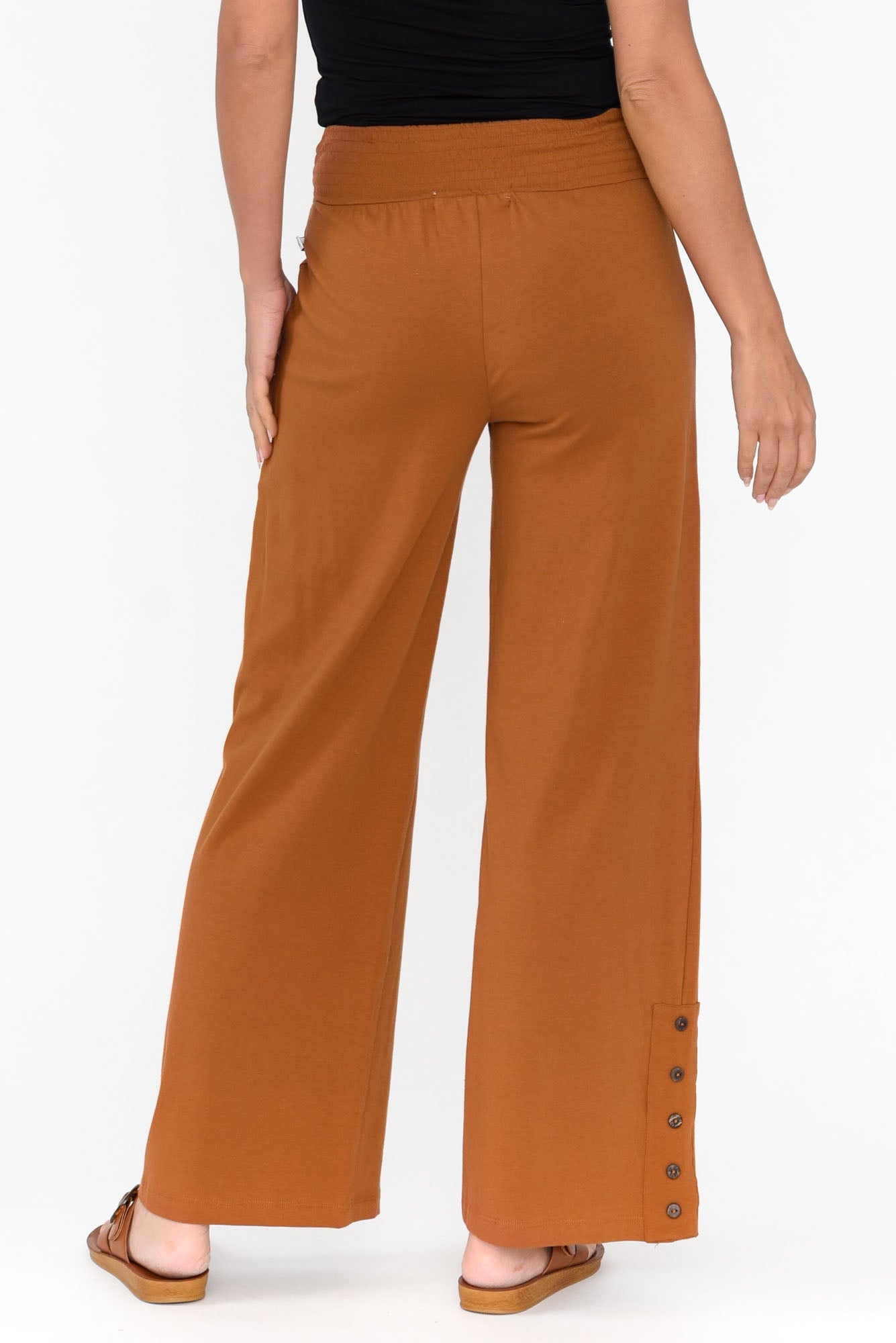 Angelica Rust Cotton Shirred Pants - Blue Bungalow