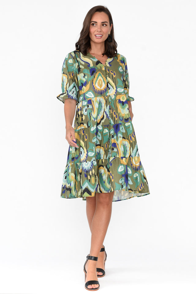 Anielle Emerald Abstract Tier Dress