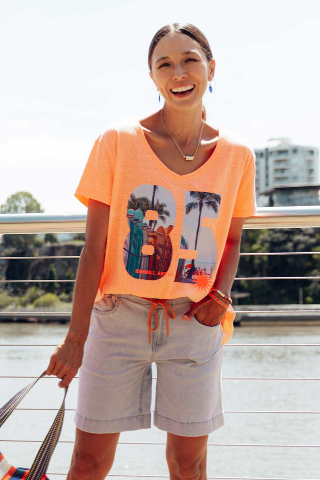 Anisha Orange Palm Cotton Blend Tee