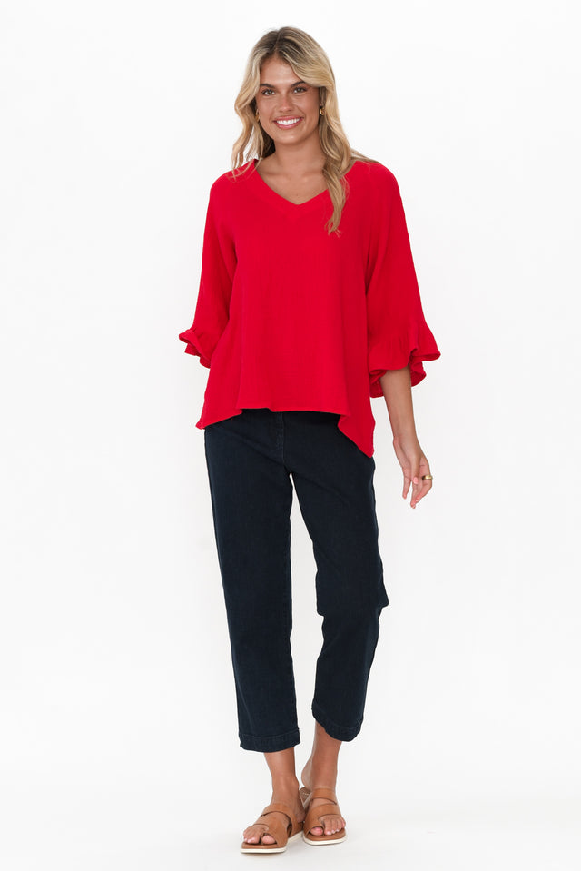 Anissa Red Cotton Frill Top image 2