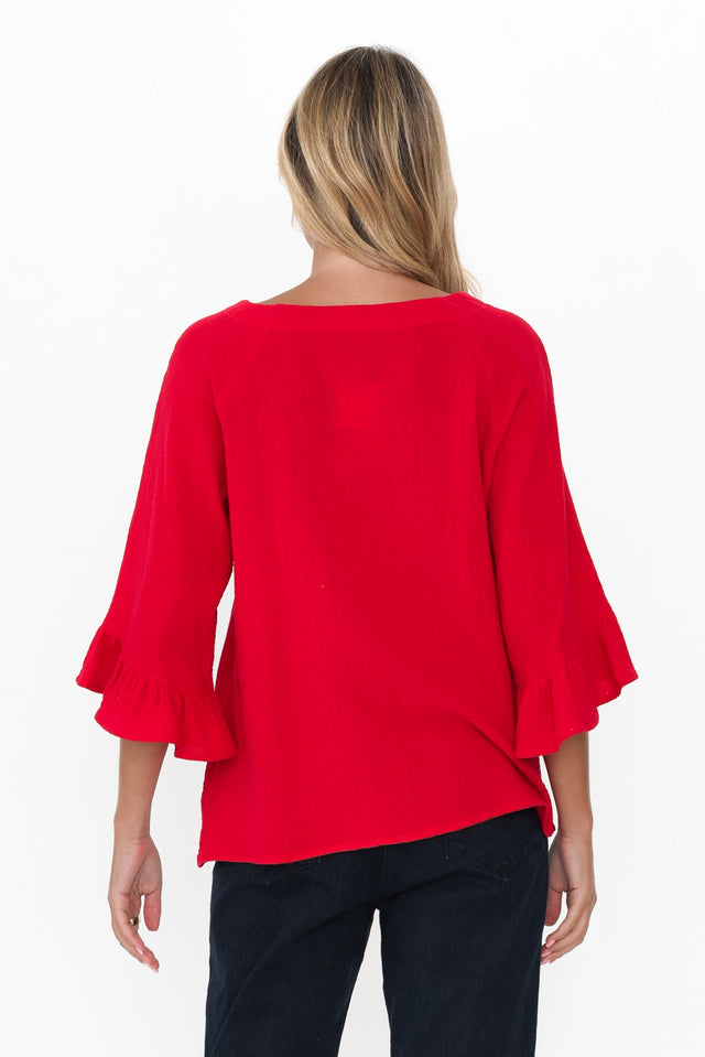 Anissa Red Cotton Frill Top image 4