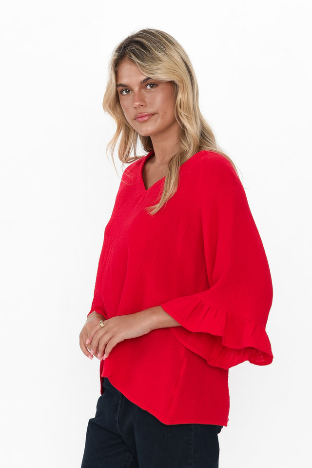 Anissa Red Cotton Frill Top