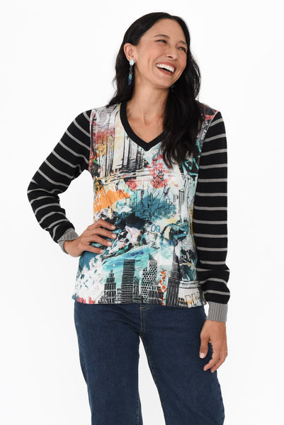 Anka Black Abstract Organic Cotton Jumper - Blue Bungalow AU