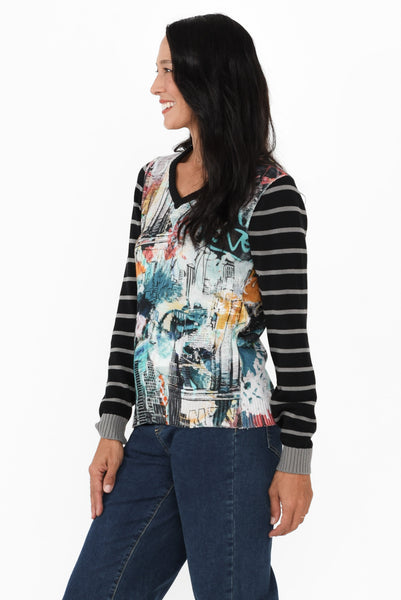 Anka Black Abstract Organic Cotton Jumper - Blue Bungalow AU