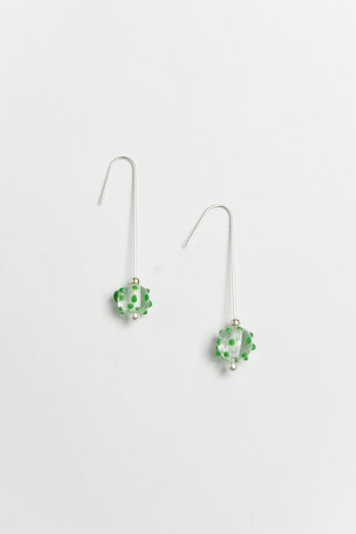 Anka Green Dot Glass Hook Earrings