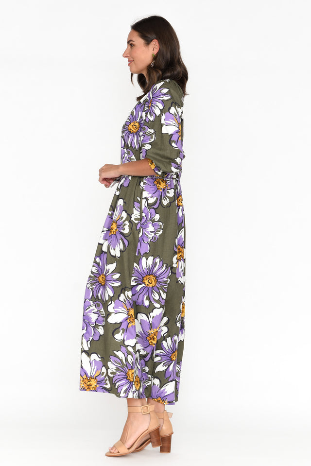 Antelle Khaki Blossom Linen Blend Dress image 4