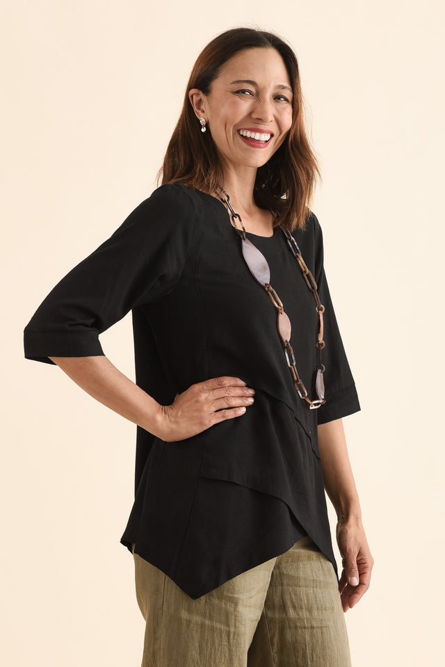 Anya Black Linen Cotton Top,Side,Brunette model,alt text|model:Cara image 3