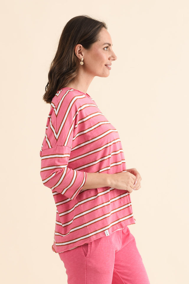 Anya Melon Stripe Cotton Top,Side,Brunette model,alt text|model:MJ image 3