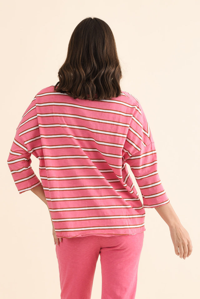 Anya Melon Stripe Cotton Top,Back,Brunette model,alt text|model:MJ image 4