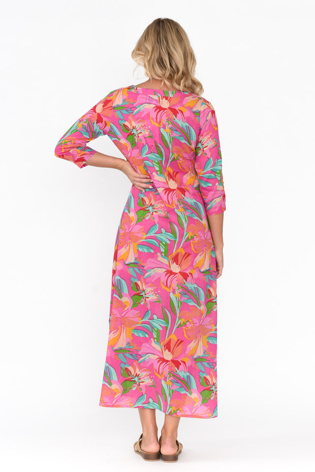 Apia Pink Hawaiian Cotton Maxi Dress