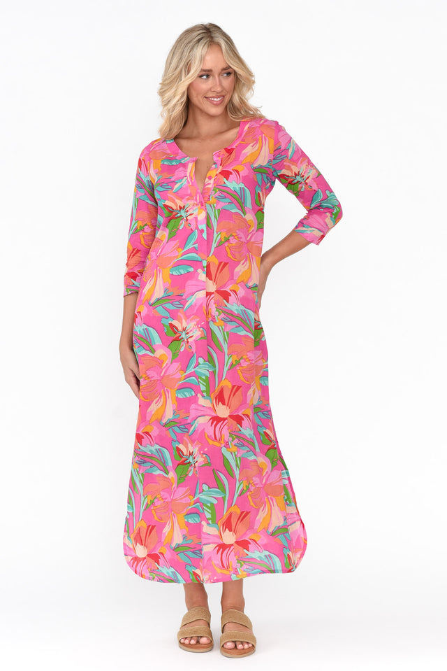 Apia Pink Hawaiian Cotton Maxi Dress image 4