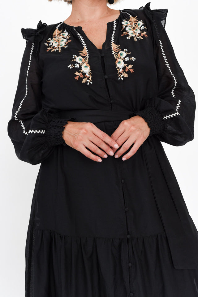Aquila Black Embroidered Cotton Silk Dress image 6