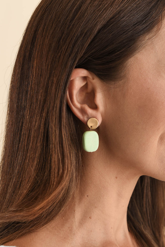 Ariel Sage Green Rectangle Drop Earrings