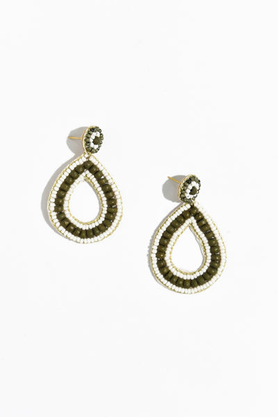 Arletta Khaki Beaded Drop Earrings
