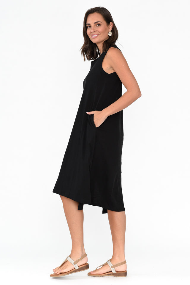 Arwin Black Cotton Sleeveless Dress