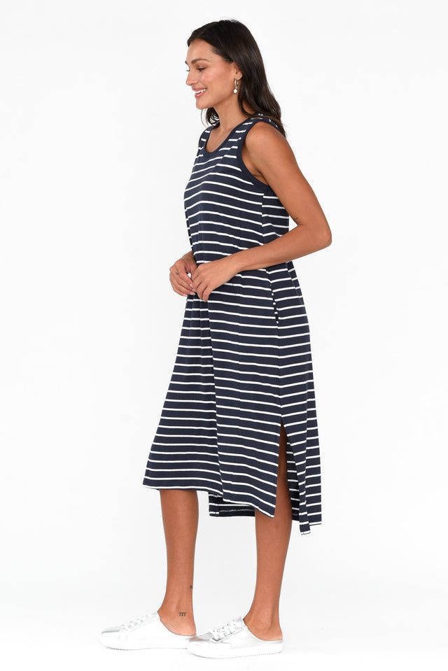 Arwin Blue Stripe Cotton Sleeveless Dress