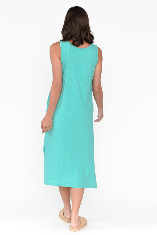 Arwin Turquoise Cotton Sleeveless Dress