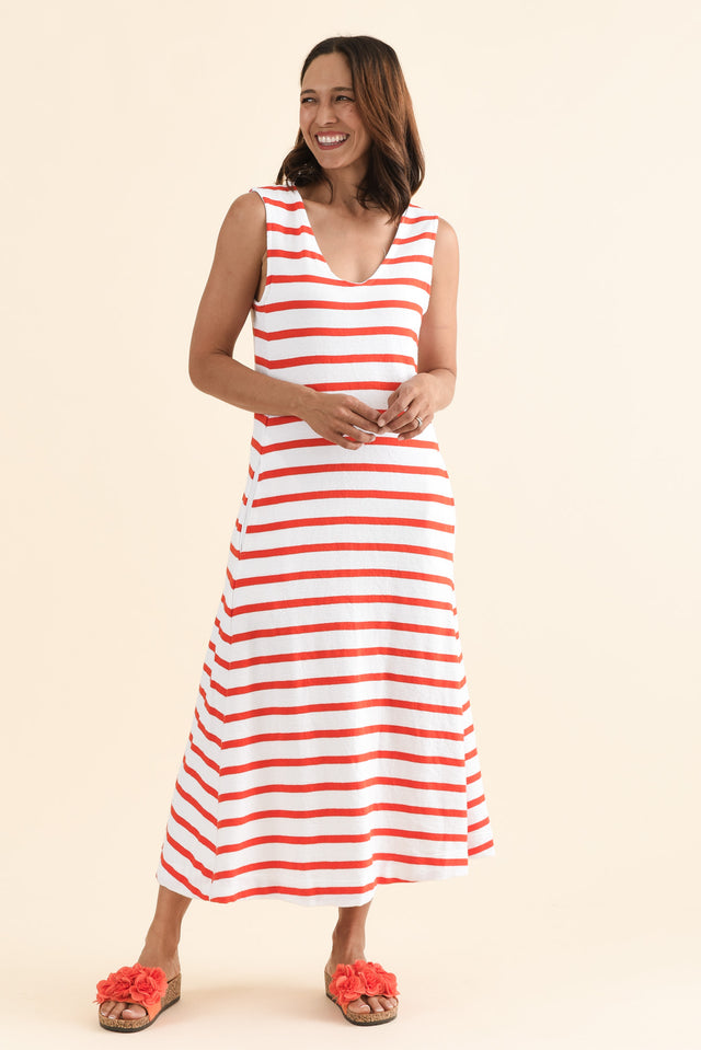 Aspen Red Stripe Pocket Dress,Full Body,Brunette model,alt text|model:Cara image 6