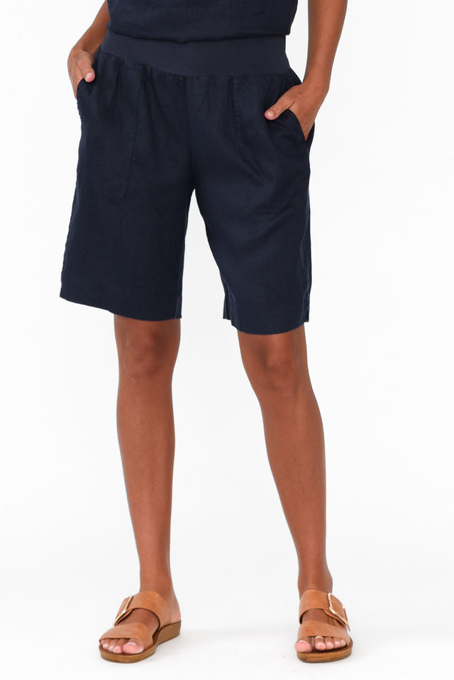 Aster Navy Linen Shorts