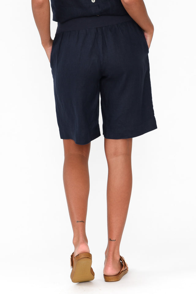 Aster Navy Linen Shorts