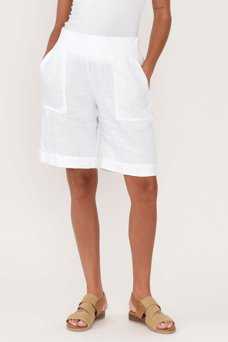 Linen Suspender Shorts-Clear Blue