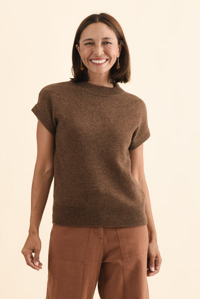 Astor Mocha Yak Wool Knit Top,Brunette model,alt text|model:Cara
