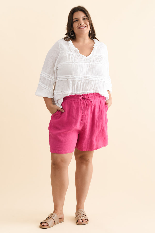 Astoria Hot Pink Linen Drawstring Shorts,Brunette model,alt text|model:Gabby image 9