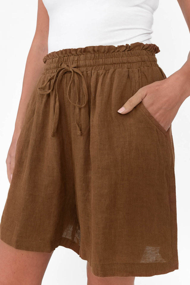 Astoria Mocha Linen Drawstring Shorts