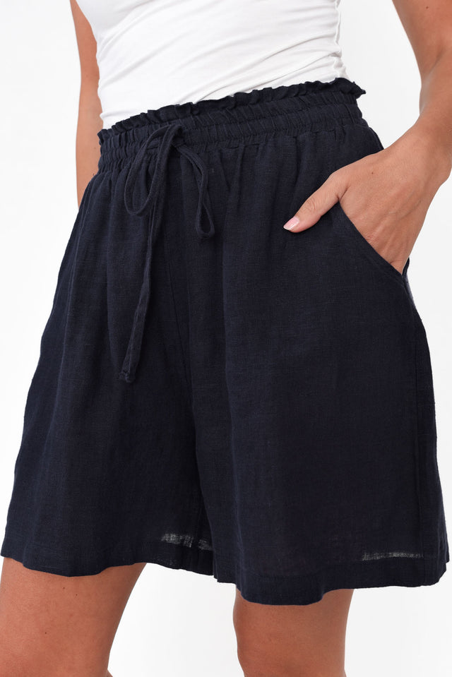 Astoria Navy Linen Drawstring Shorts