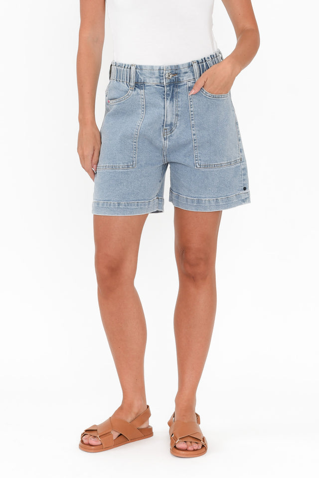 Atlas Light Blue Denim Stretch Shorts image 1