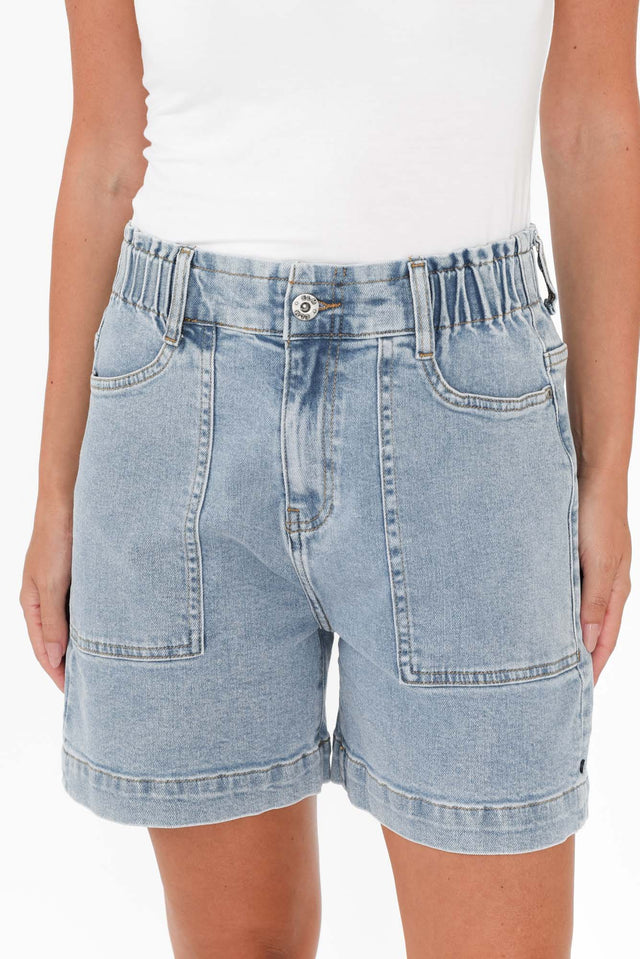 Atlas Light Blue Denim Stretch Shorts image 5