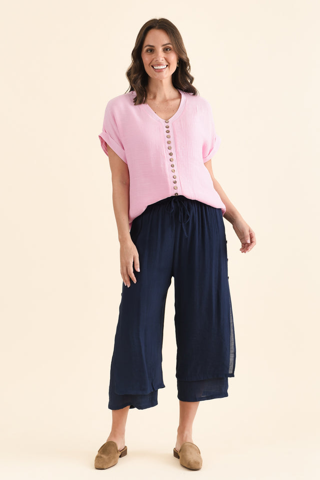 Attica Pink Cotton Blend Button Top,brunette model,Full Outfit,alt text|model:MJ image 6