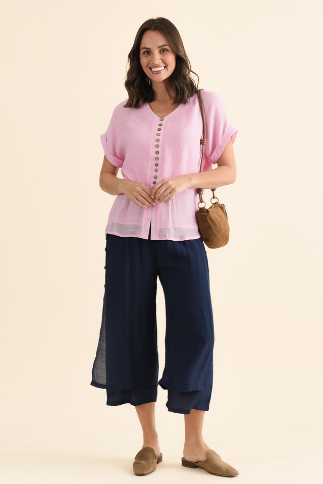 Watson Navy Cotton Blend Layered Pants,brunette model,Full Outfit,alt text|model:MJ image 2