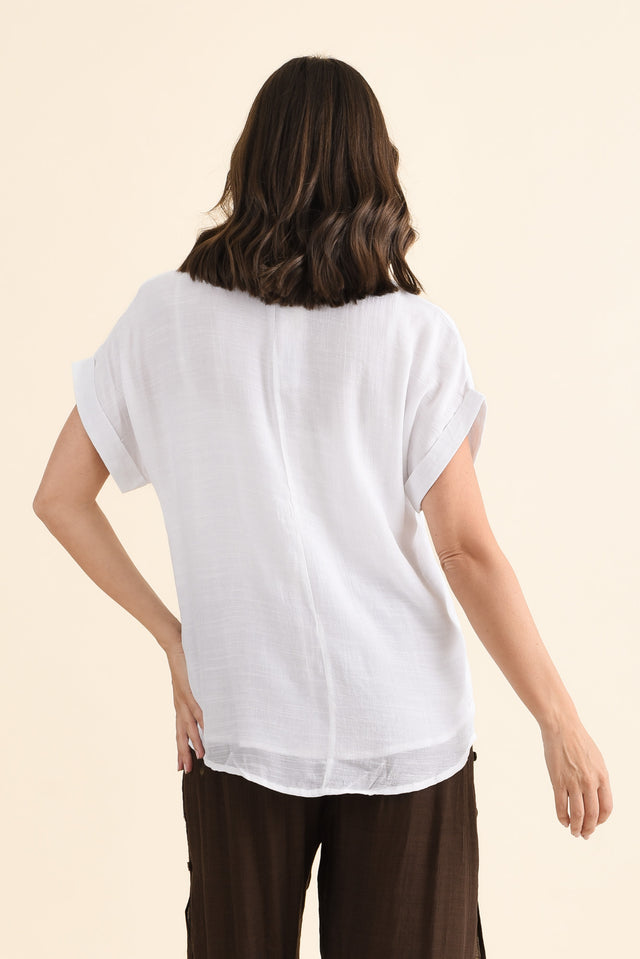 Attica White Cotton Blend Button Top,brunette model,Back of Outfit,alt text|model:MJ image 4