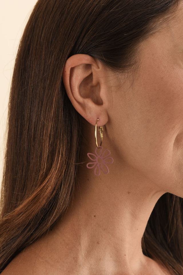 Aubi Mocha Flower Drop Hoop Earrings