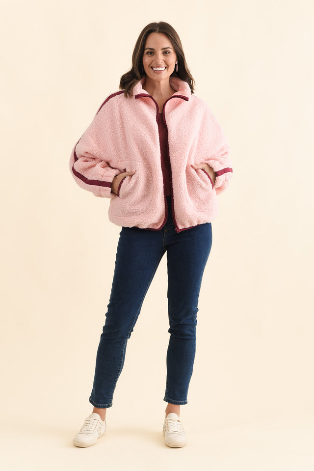 Aubrey Pink Fleece Jacket,Brunette model,alt text|model:MJ