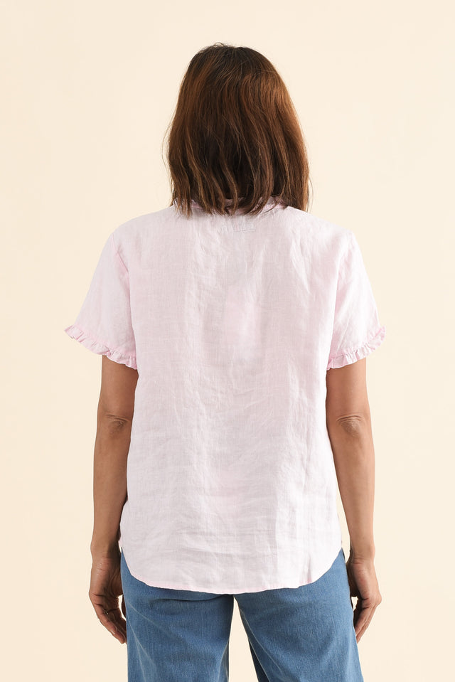 Audrey Pink Linen Button Top,Back,Brunette model,alt text|model:Cara image 4