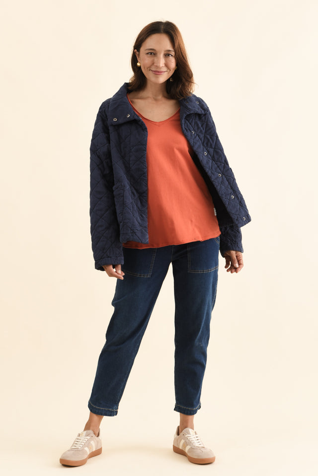 Aurora Navy Quilted Jacket,Full Body,Brunette model,alt text|model:Cara image 7