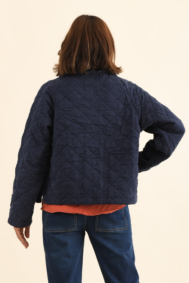 Aurora Navy Quilted Jacket,Back,Brunette model,alt text|model:Cara image 5
