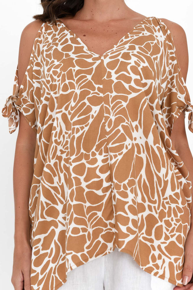 Avalee Tan Abstract Cold Shoulder Top