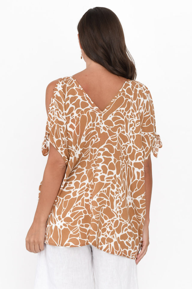 Avalee Tan Abstract Cold Shoulder Top thumbnail 5